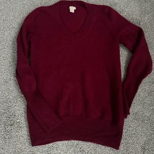 Jcrew burgundy cashmere v-neck sweater
